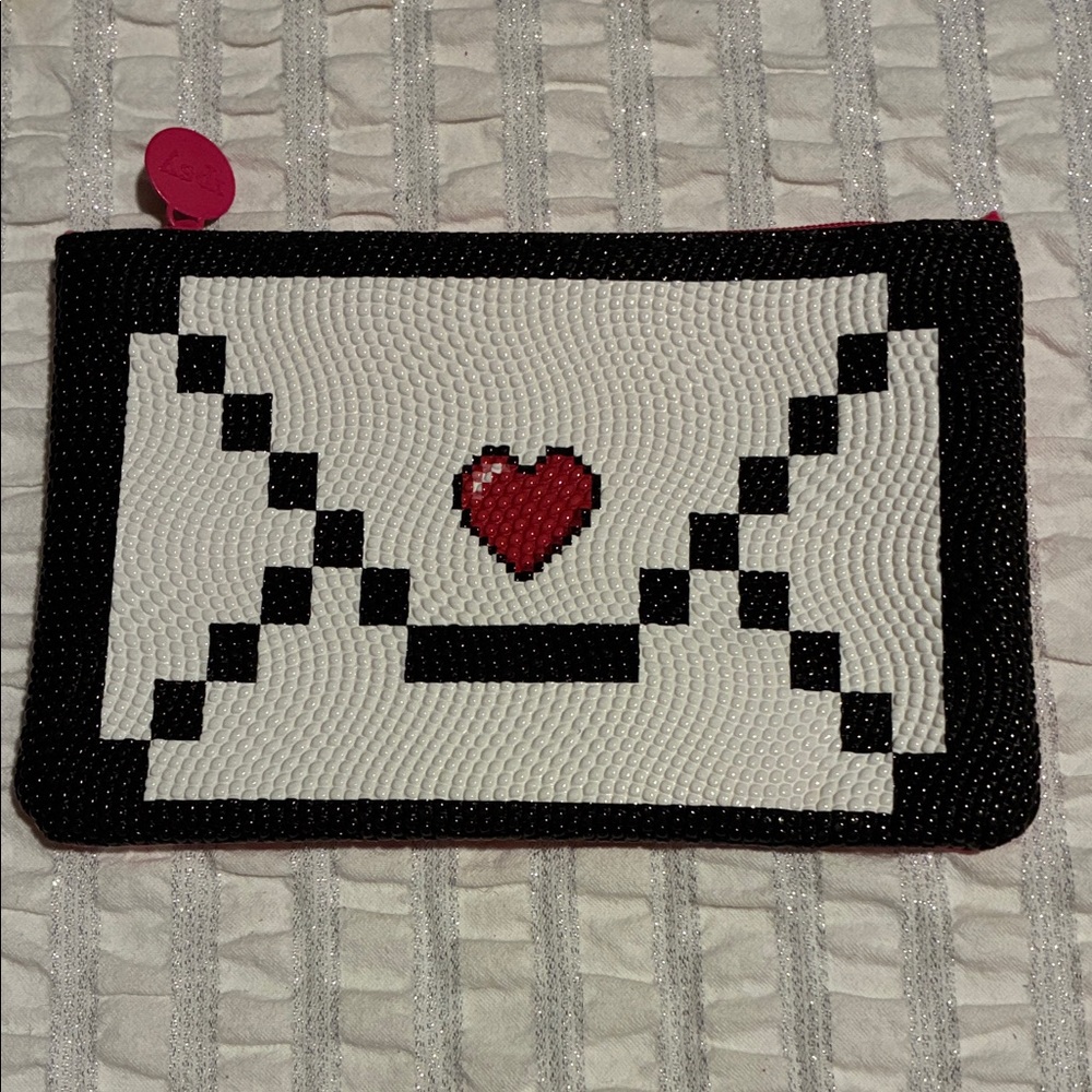 Pixel Art Envelope Cosmetic Bag Ipsy with Heart. Like New Condition.